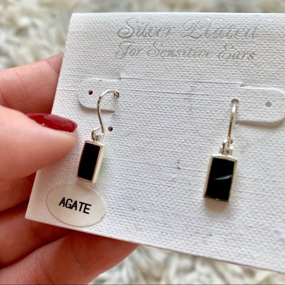Sterling Silver Black Agate Earrings - Picture 2 of 6